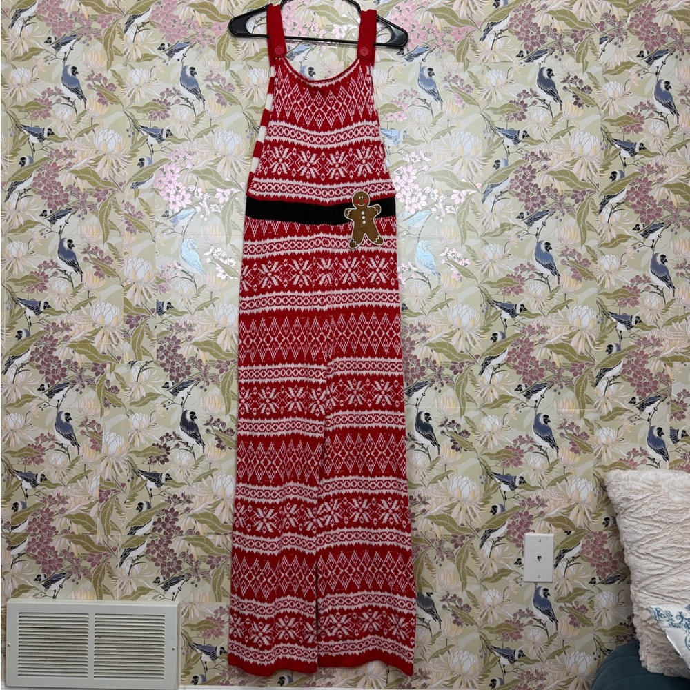 Chic Red and White Jumpsuit with Festive Patterns